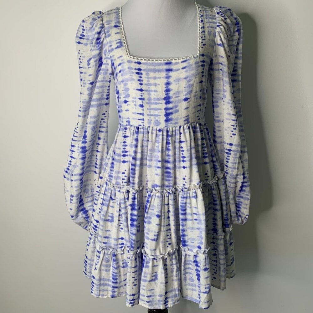 NWT KREWE DU Q Women’s Blue Long Sleeve Open Flare Mini Dress Size XS
